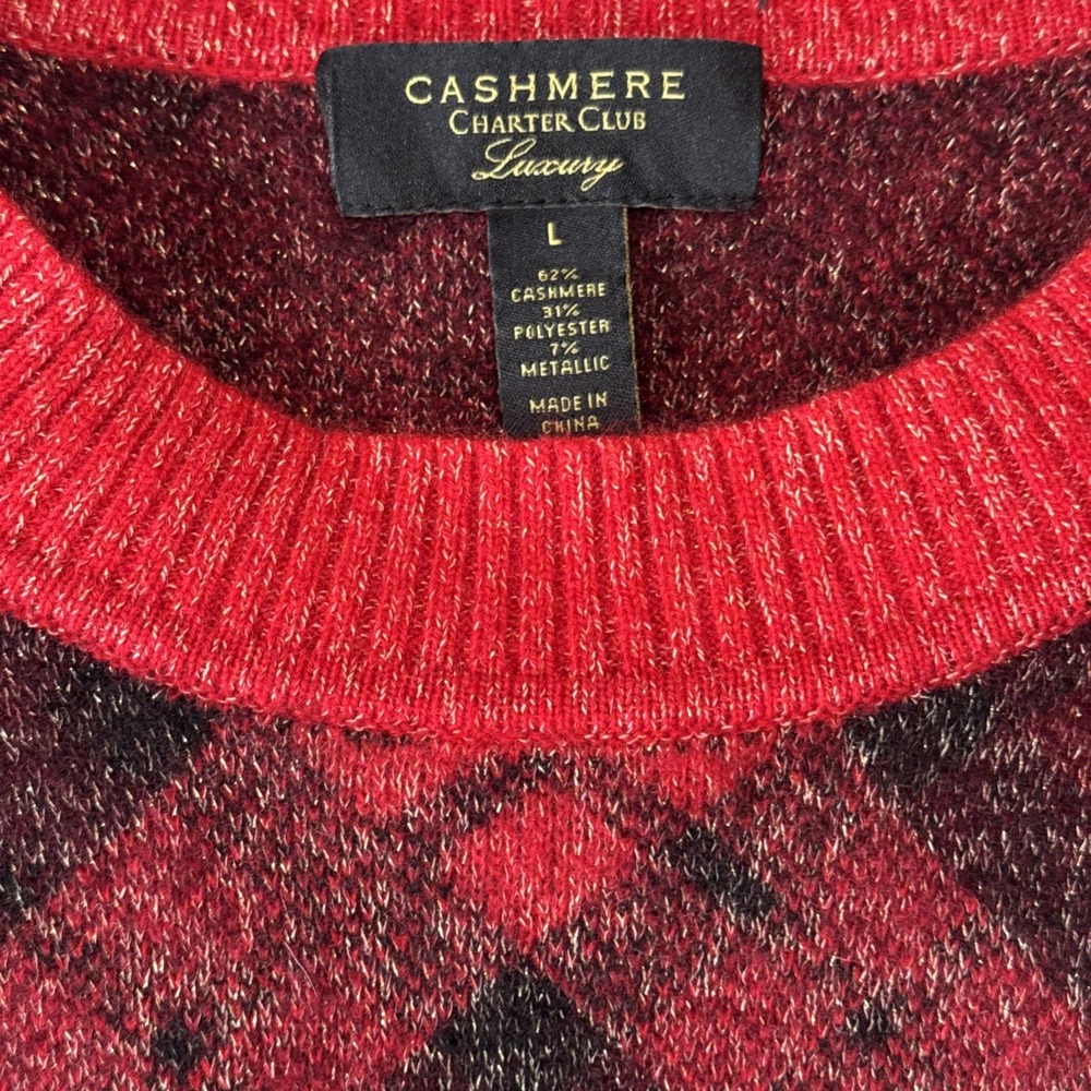 Charter Club Luxury Red Metallic Plaid Cashmere Blend Pullover Sweater Women's L - Picture 3 of 8
